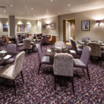 The Brasserie at Mercure Norwich Hotel, purple velvet chairs, purple carpet