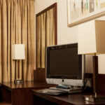 Classic double bedroom at Mercure Norwich Hotel, close up of desk with TV