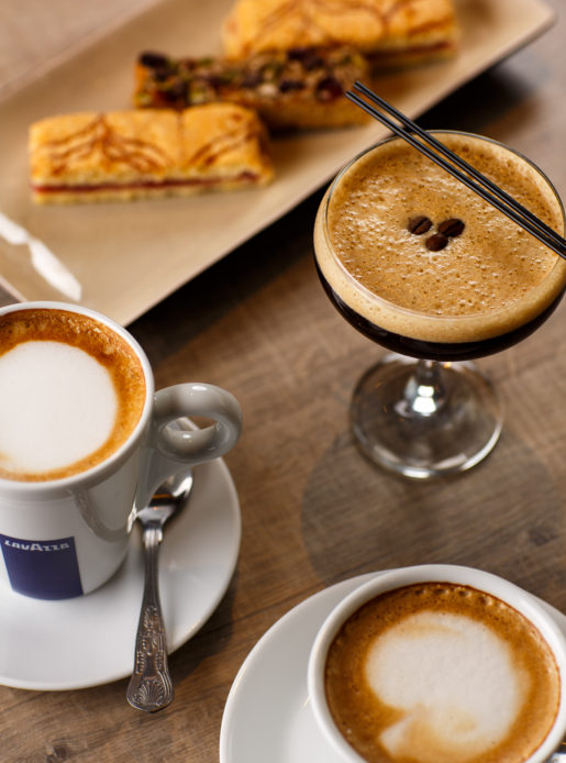 Coffees, espresso martini and sweet treats